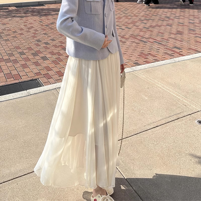 L6290 Master quality flowing elastic chiffon skirt a-line skirt long 2025 spring new slim