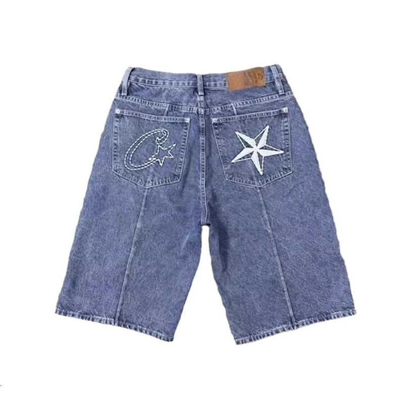 Casual Men Washed Denim Shorts American Haute Print Style Fit Loose Patterns Summer Vintage Street Y2k Outdoor Currents 250326