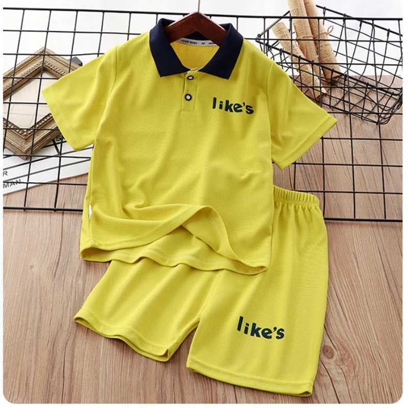 Summer boys clothing set childrens collar T-shirt and shorts 2-piece set youth letter short sleeved topT250327