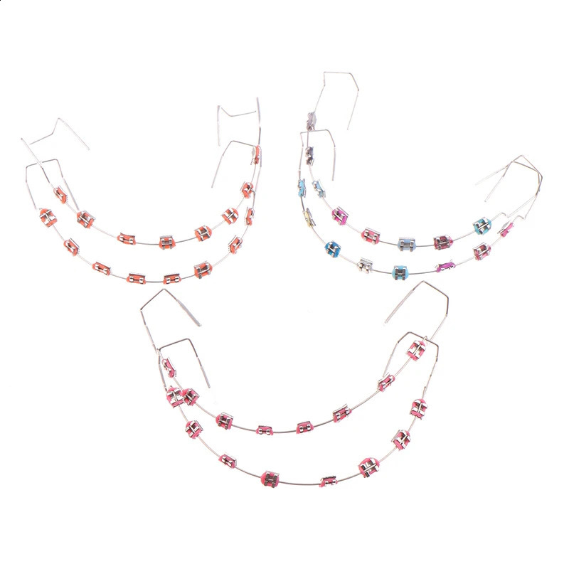 1 Pair Dental Decorations Colorful Temporary Tooth With Metal Wires Metal Bracket And Orthodontic Ligature Ties 250327