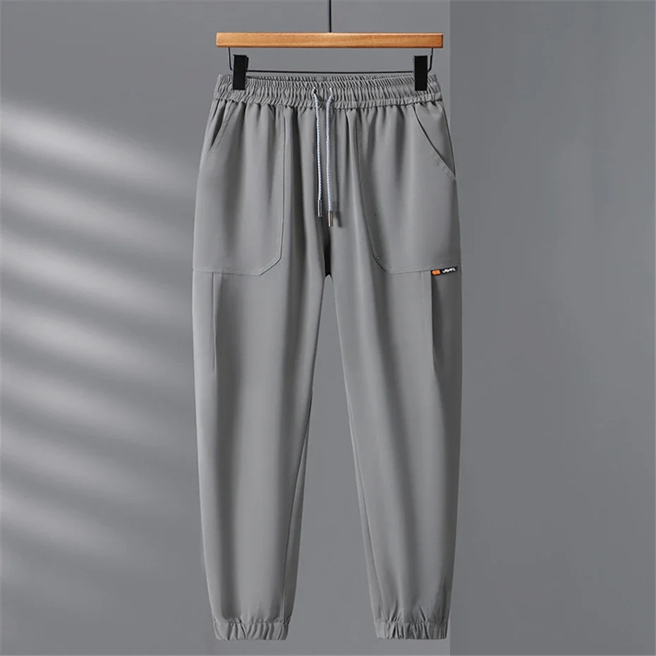 Ice Silk Mens Casual Pants Elastic Waist Sports Large 10XL 11XL Summer Loose Jogging 250327