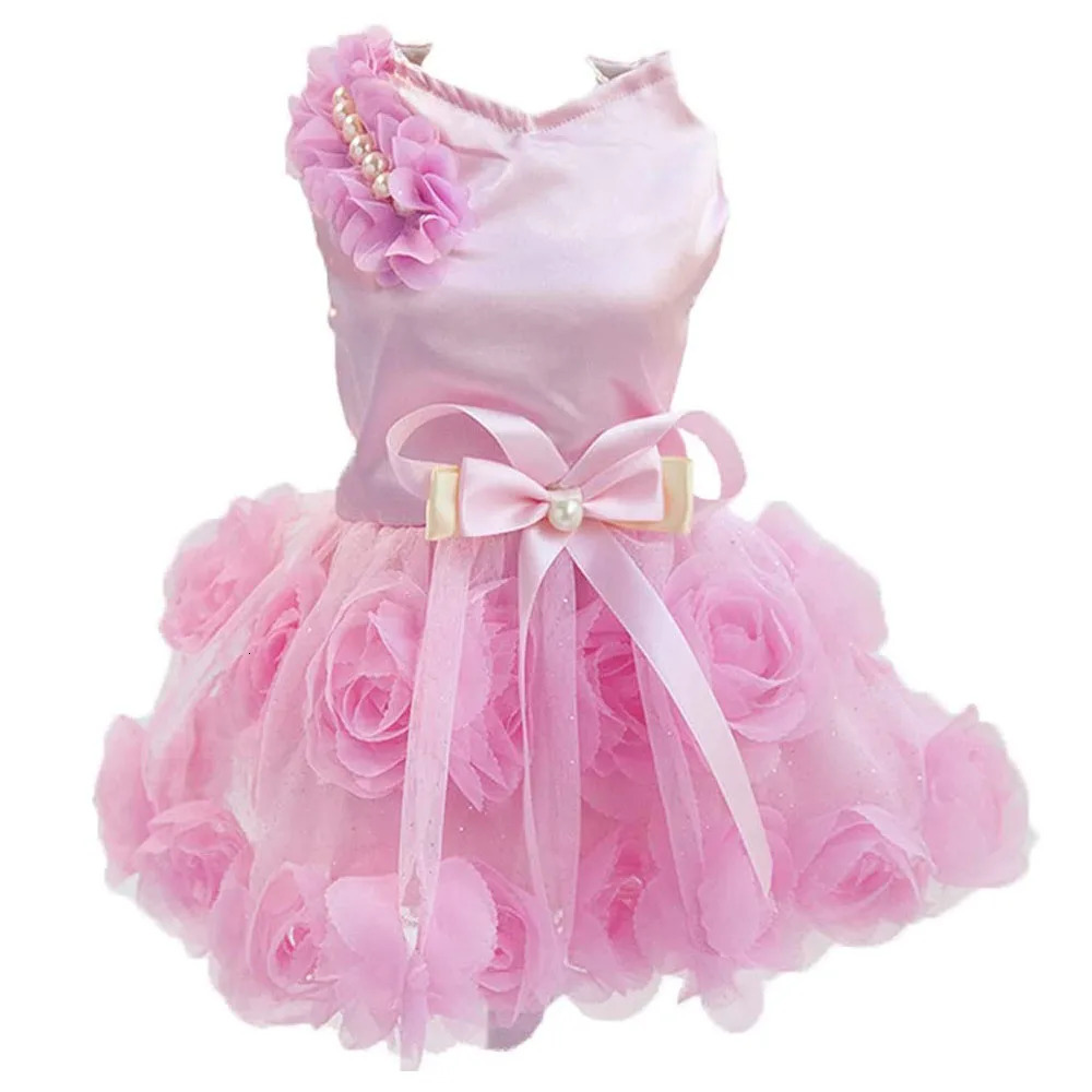 Small Dog Cat Dress Puppy Pet Tutu Skirt Cat Clothes Princess Skirt Dog Cat Wedding Evening Dress with Rose Pearl Bowknot 250326