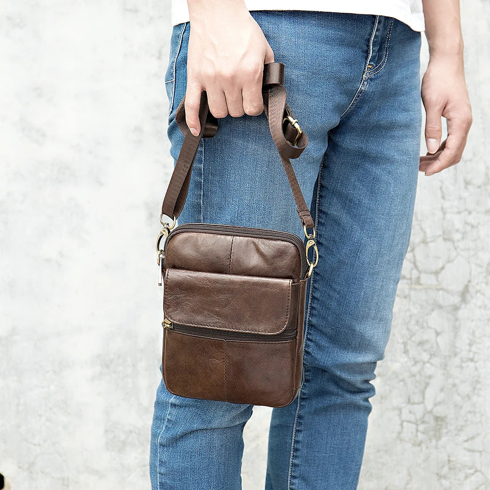 Luufan mens leather shoulder bag mini travel cross body flip 250326