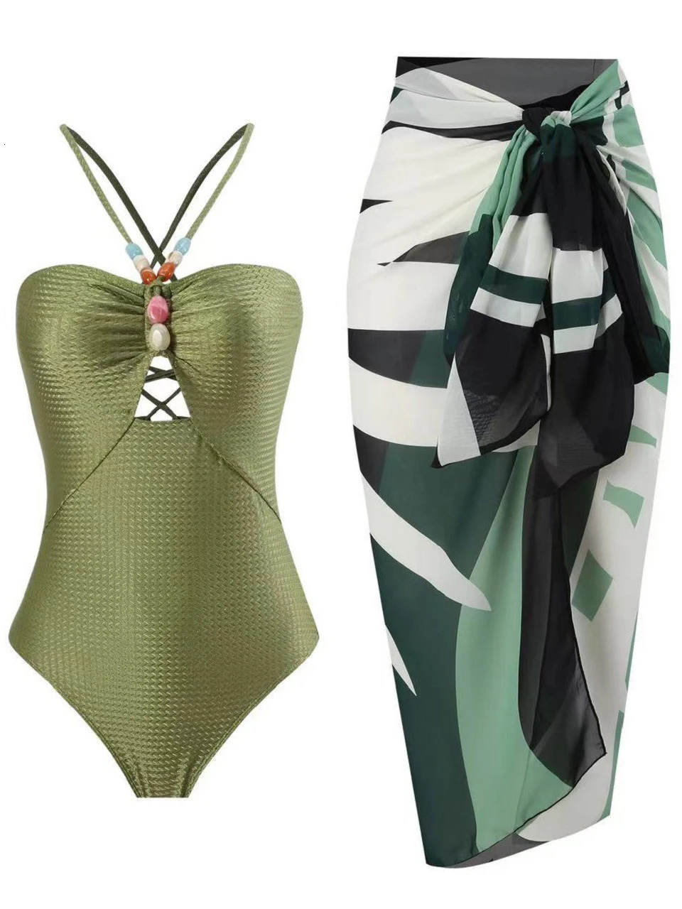 Two piece bikini beach swimsuit womens sexy drag tight fitting with long leather summer bathtub swimming Biquini set 250327