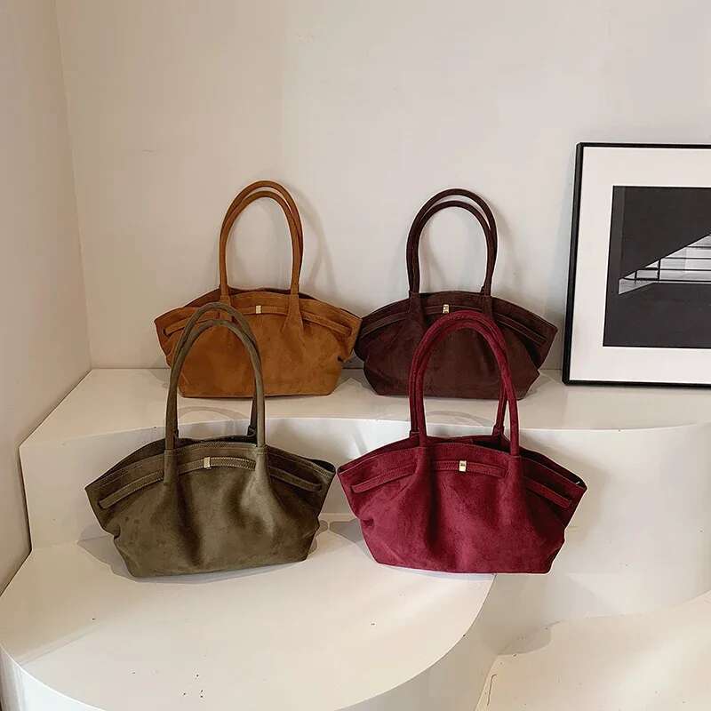 Large Nubuck Leather Tote Bags Lady Shoulder Bag For Women Winter New Korean Fashion Y2k Retro Handbags And Purses