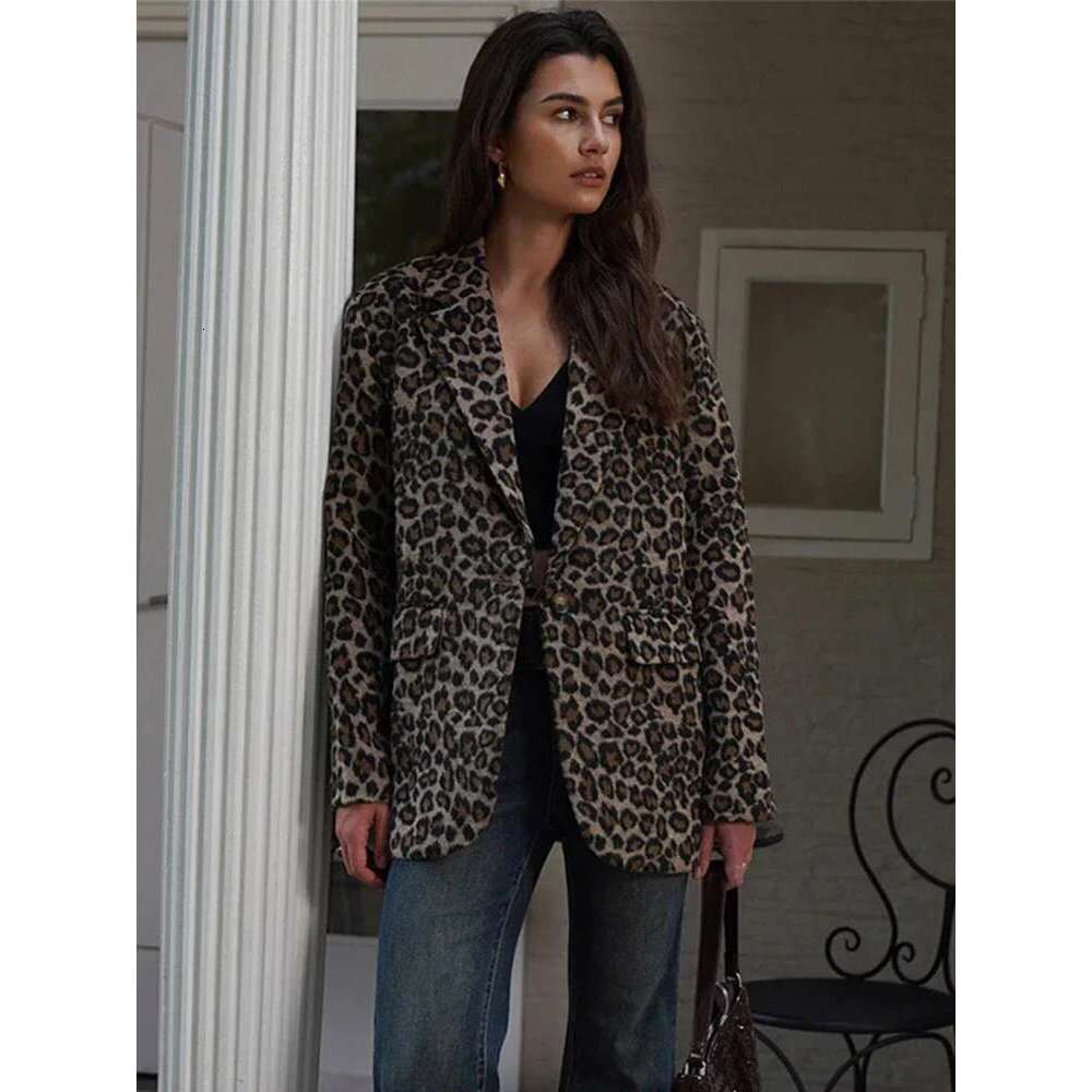Women's Coat Vintage Leopard Women's Jacket Casual Lapel Single Button Coat Long Sleeve Jackets Autumn Lady New In Coats Outwears