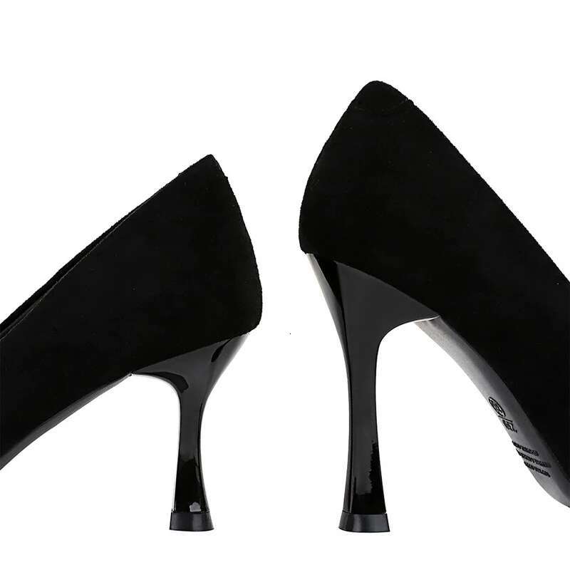 BIGTREE Suede Black Pumps Wine Glasses And High Pointed Toe Women Heels 7 Cm 10cm Ladies Office Shoes
