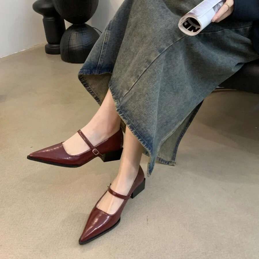 Retro Style Women Mary Jane New Fashion Pointed Toe Thick Heel Ladies Single Shoes Comfortate Office Pumps Footwear