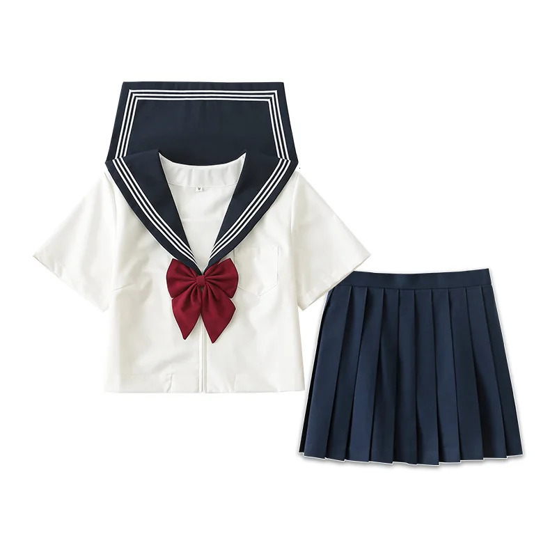 Japan School Uniform Girl Jk Set Sexy Spring and Autumn Red Tie White Three Basic Sailor Womens Long Sleeve 250326