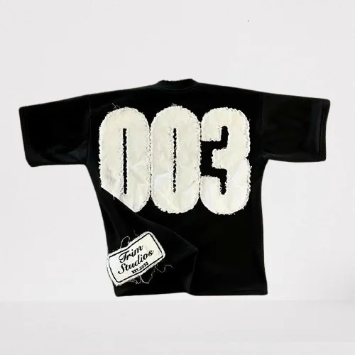 Streetwear black Tshirt mens Harajuku hiphop number 003 graphic patch oversized Gothic cotton short sleeved Y2K top 250326