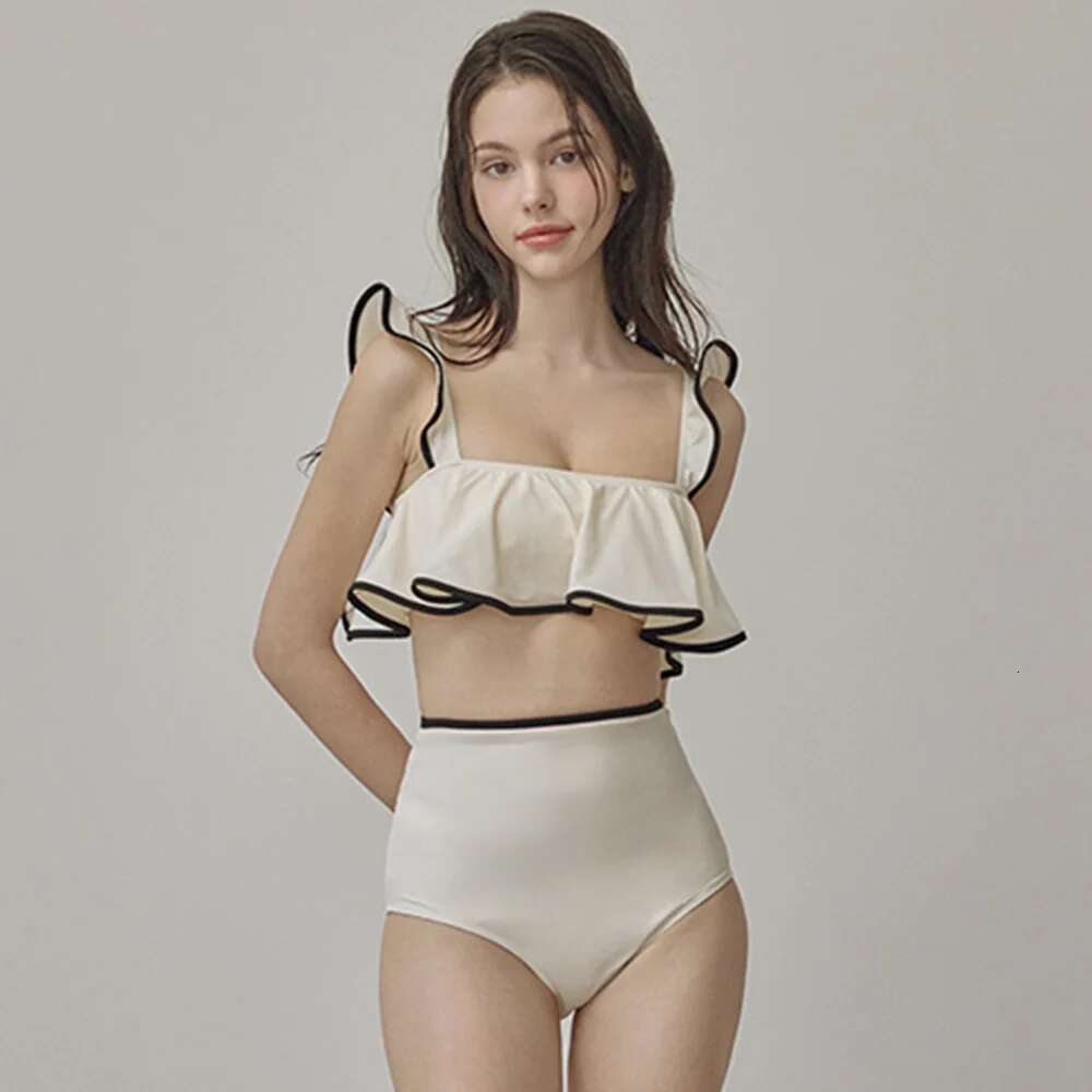 Waist Blue High Swimwear Women 2025 Sexy Two Pieces Swimsuit Padded Bathing Suit Korean Ruffle Bikini Summer Beach Wear Monokini