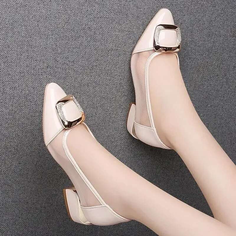 Four-season Versatile Women's Work Shoes with Pointed Toe and Thick Heel