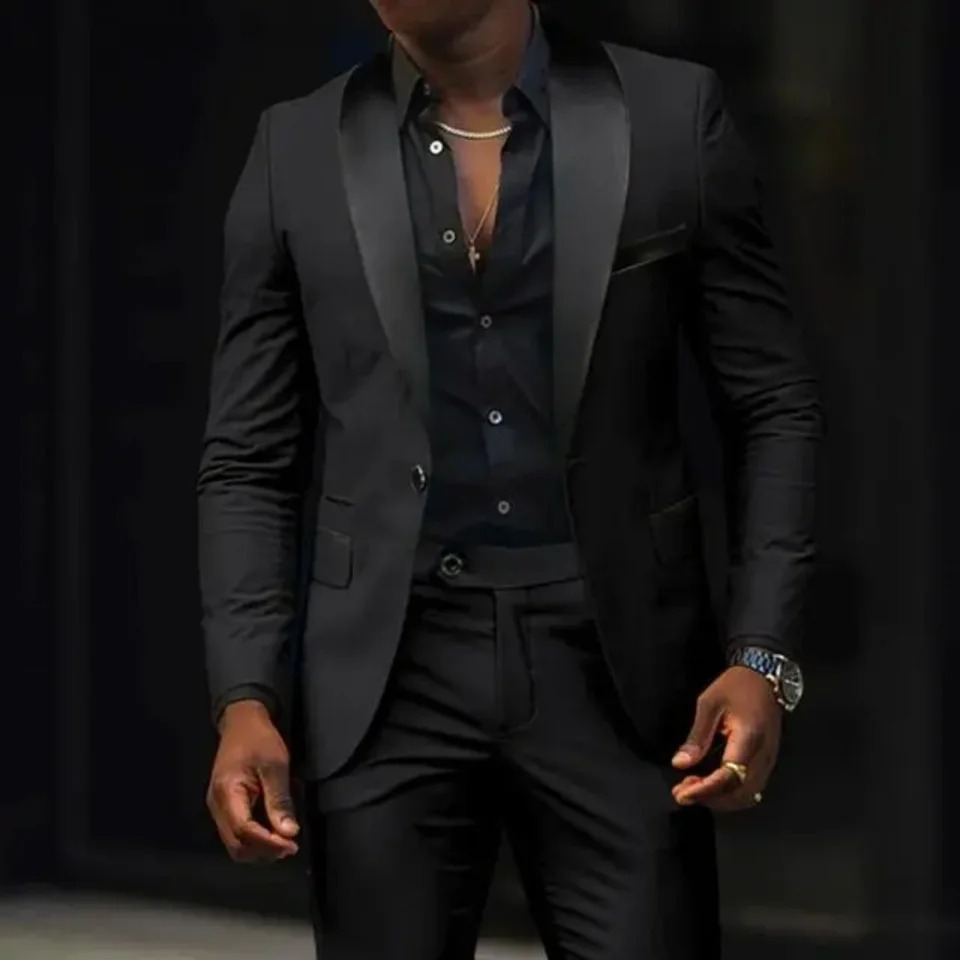 2 solid casual mens wedding dresses ultrathin fit shawl lapel jacket pants n party dance ball set business suit 250326
