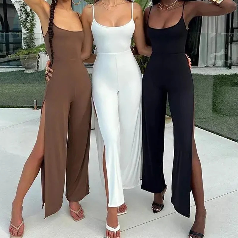 Sexy strapless womens jumpsuit fashionable sleeveless elegant split suit casual slim fit solid 250326