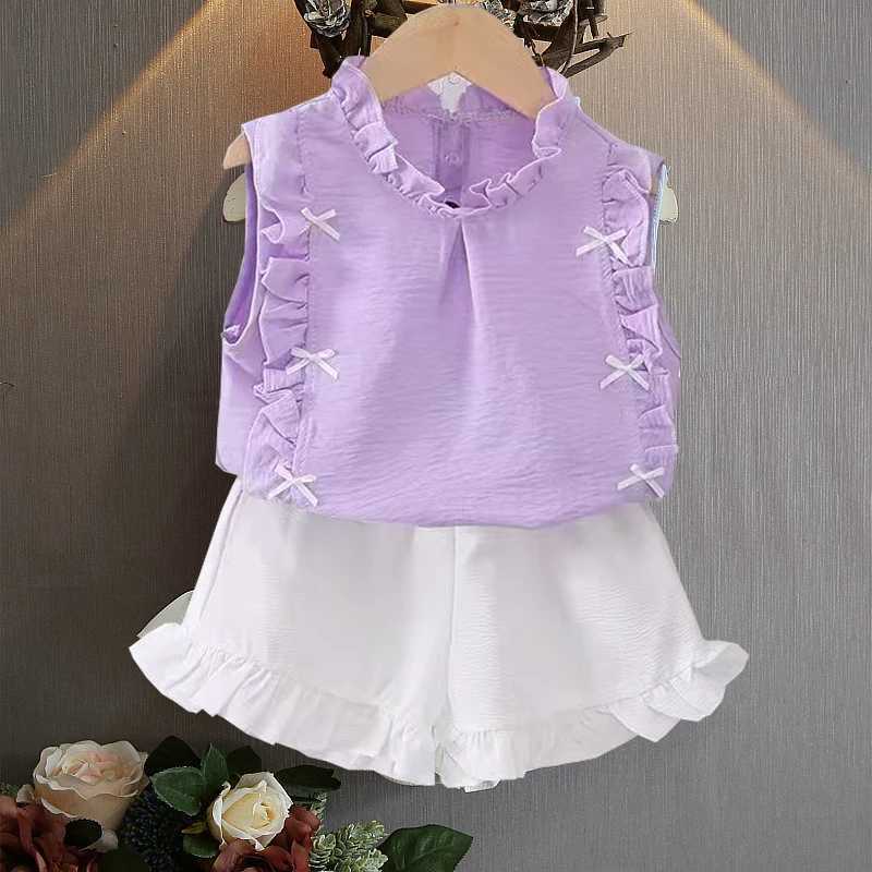Preschool girl summer clothing set baby girl printed T-shirt+shorts set baby fashion clothing 0-5 yearsT250327