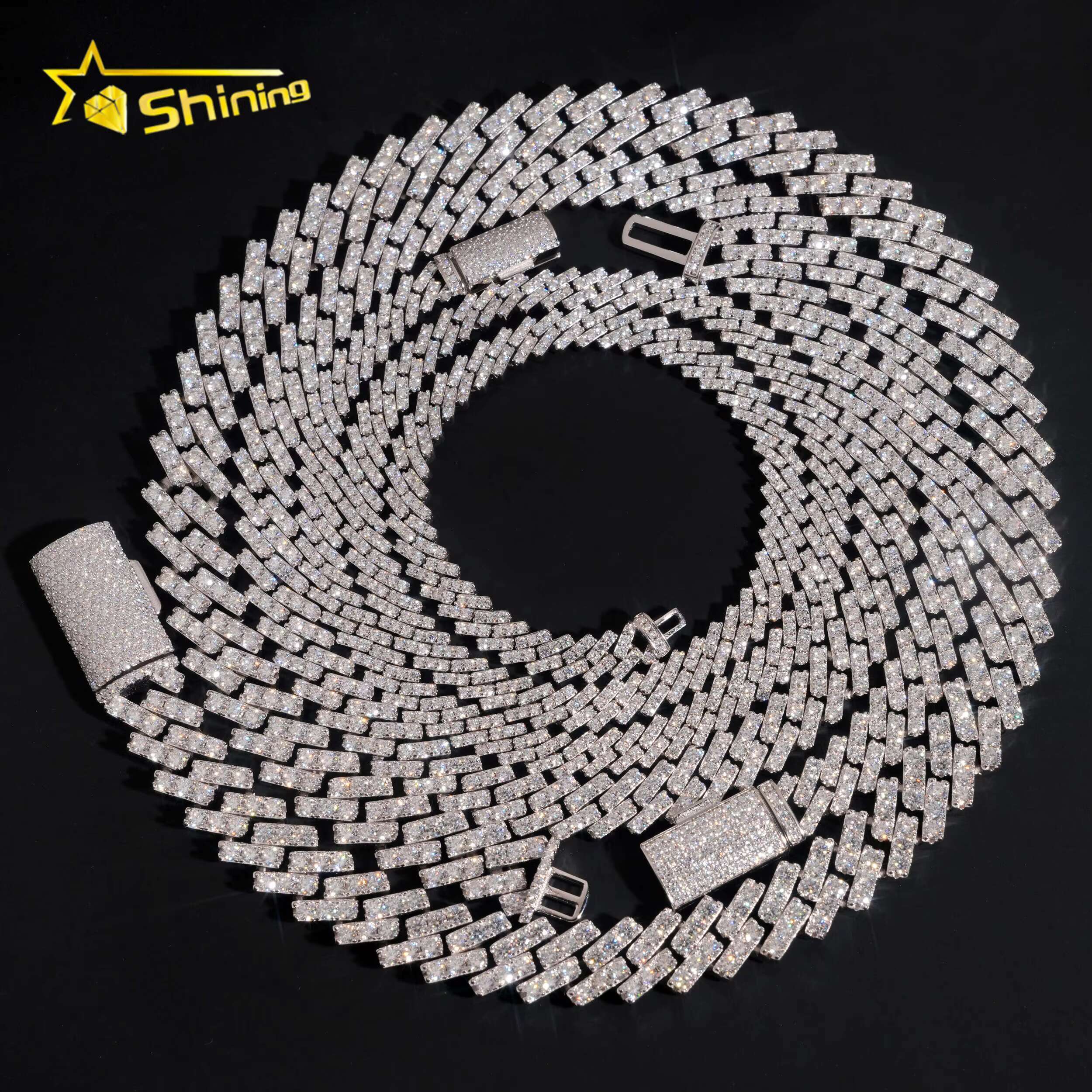 Hot Selling VVS Moissanite Chains Hip Hop 7mm 10mm 13mm One Row Moissanite Cuban Necklace Iced Out Link Chain Men