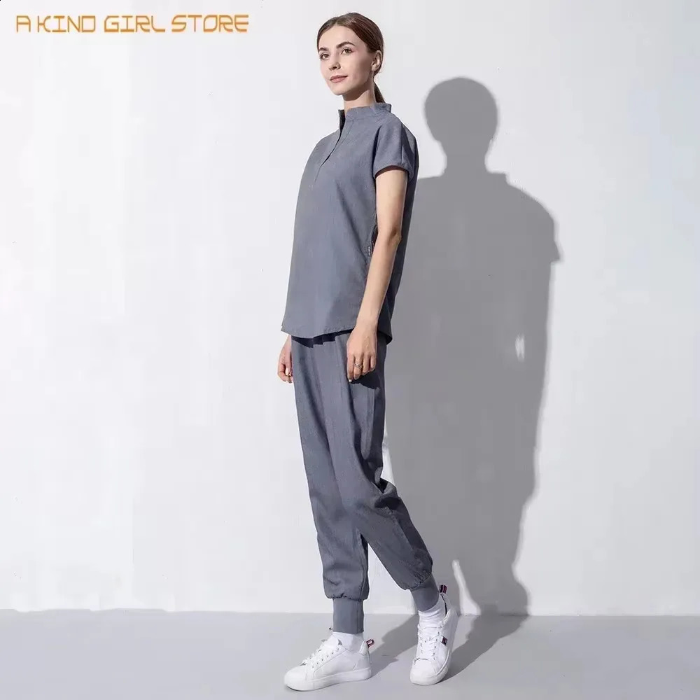 Fashion womens workwear frosted toppants uniform shirt short sleeved pet store doctor nurse nursing w250326
