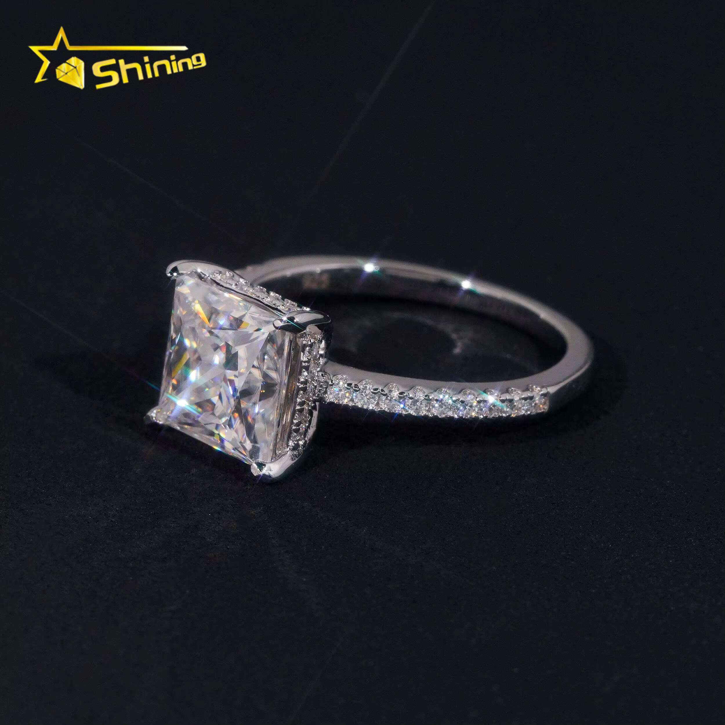 Hot Selling VVS Princess Cut Moissanite Ring Custom 925 Sterling Silver Iced Out Diamond Rings Women Eternity Wedding Ring