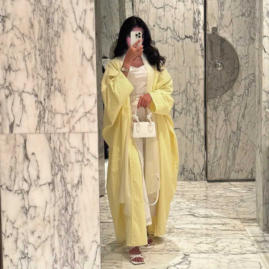 Yellow Abayas for Women 2025 Modest Muslim Dress Kimono Open Abaya Dubai Kaftan Turkey Robe Eid Djellaba Islamic Jalabiya Caftan X250514