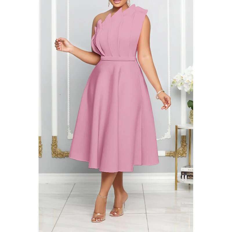 Dongdumaoyi Herfst Sexy Asymmetrische Halslijn Hoge Taille Mouwloze Uitlopende Damesmodejurk