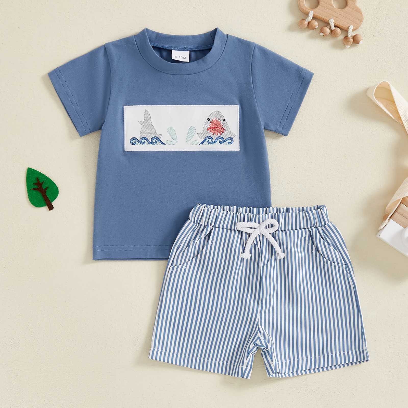 MISOWMNJOY Fashion New Baby Boys Clothing 2-piece Shorts Set Short Sleeve T-shirt Striped Shorts 2-piece Baby SetT250327