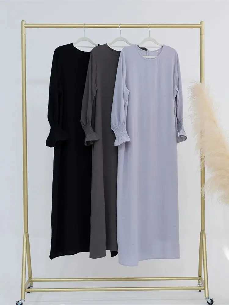 Eid Solid Modest Under Abaya Dubai 2024 Palestine Women Islamic Clothing Muslim Kaftan Inner Dresses Robe Femme Musulmane X2505141