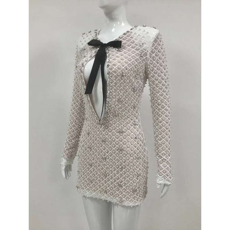 Dongdumaoyi Nieuwe Herfstmode Sexy Strapless Mini Pareljurk Met Lange Mouwen