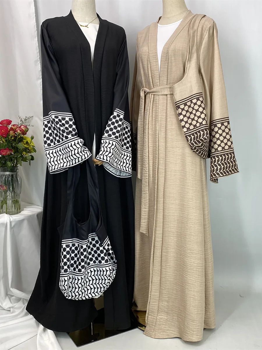 Ramadan Ka Palestinian Abaya Dubai y kimono with bag Islamic Kaftan Muslim womens long dress Caftan Marocain robe 250326