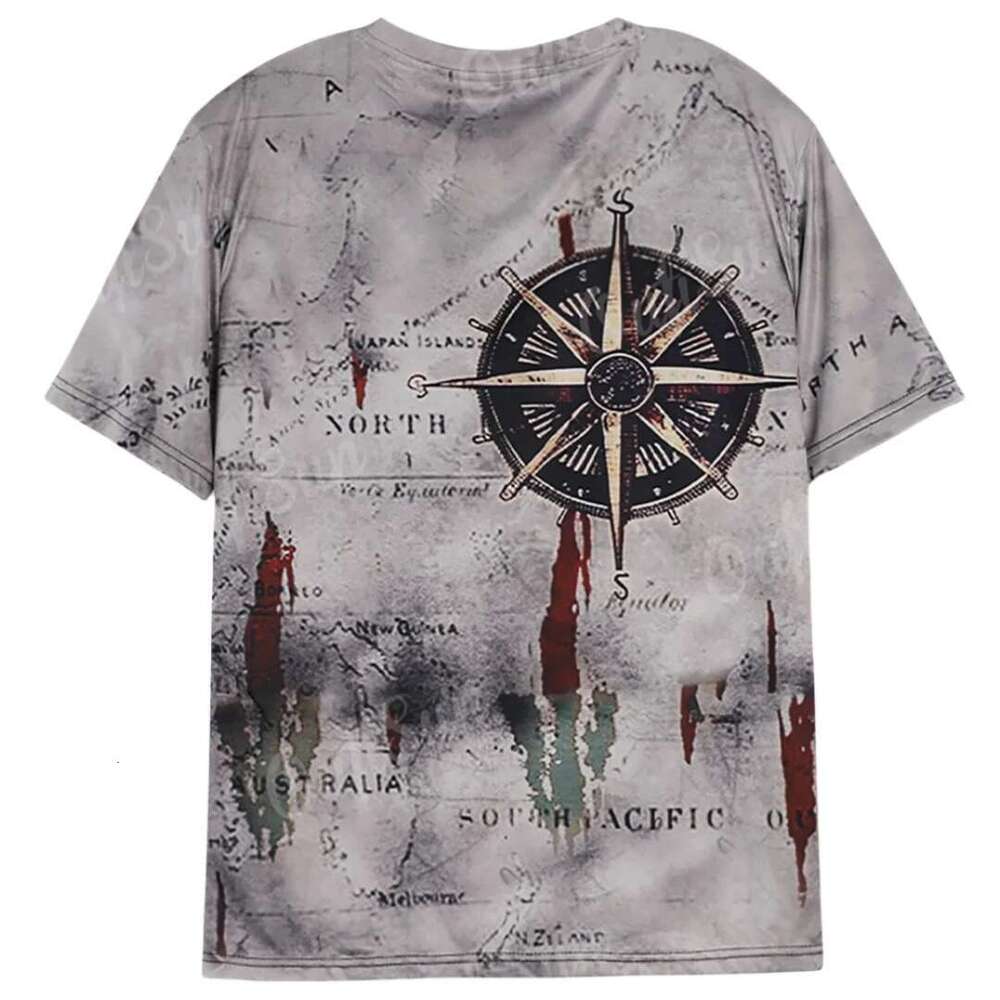 Men s retro nautical map compass print summer T shirt daily loose short sleeved men top casual unisex clothing