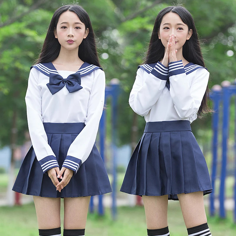 Sailor Set School Uniform JK Girls White Shirt and Deep Blue Tight Student Role Play 250326