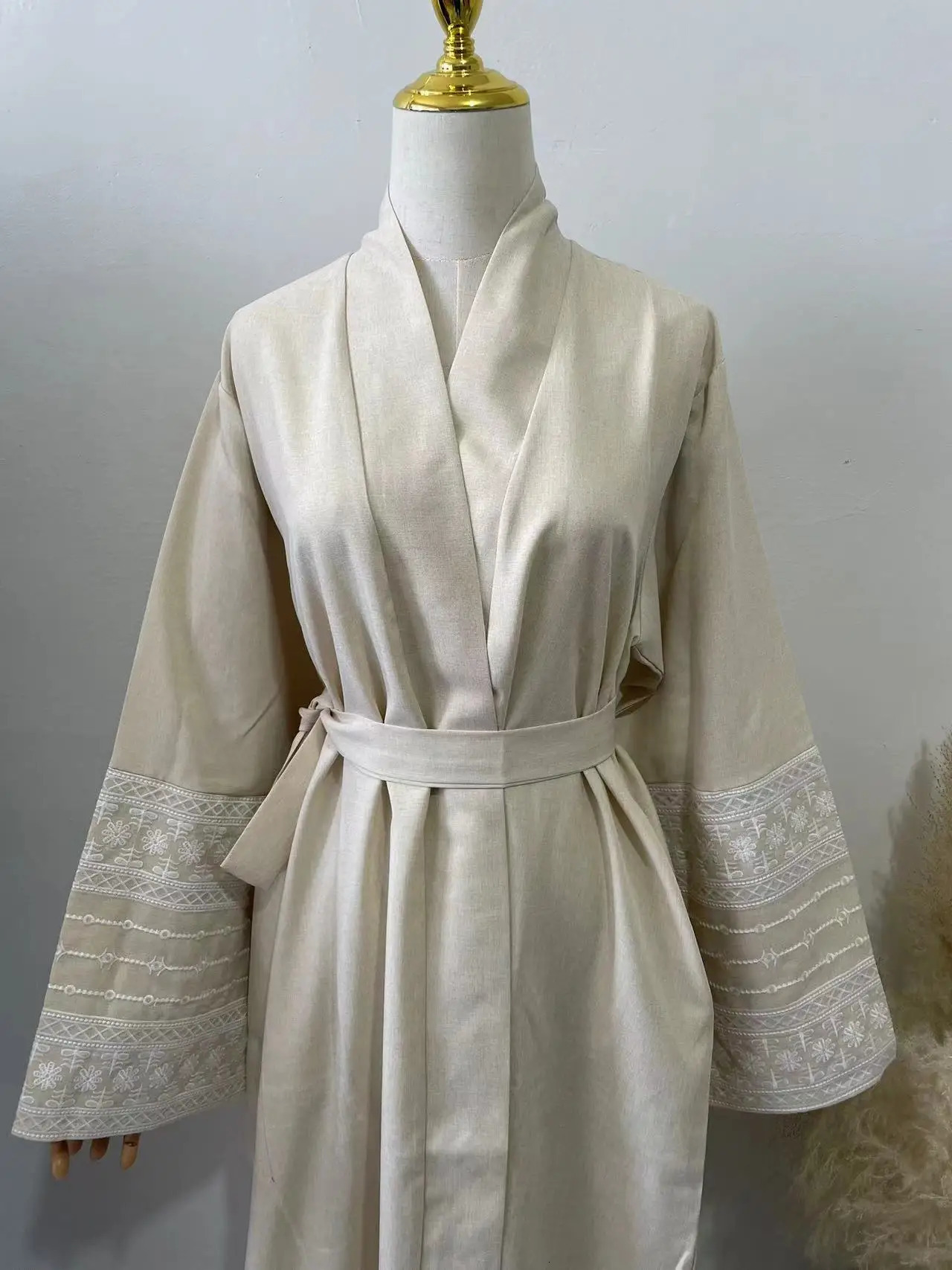 Fashion ed kimono oversized Muslim robe Syari womens fulllength clothing worship service Abaya with belt wy1946 250326