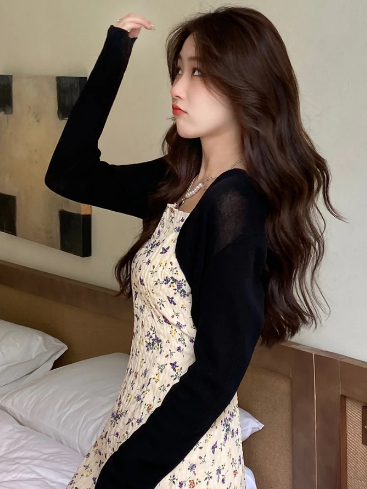 AOSSVIAO white tie summer cardigan womens sexy long sleeved transparent thin crop top fashion fully matched short Tshirt unprinted good product 250326