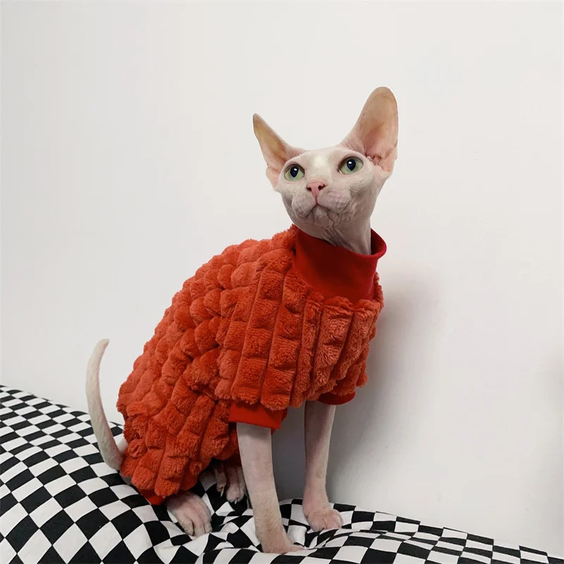 Elegant Warm Sphynx Cat Turtleneck Sweater Hairless Cat Clothes Comfort Winter Coat Thickening Fleece Jacket for Sphynix Cat 250326