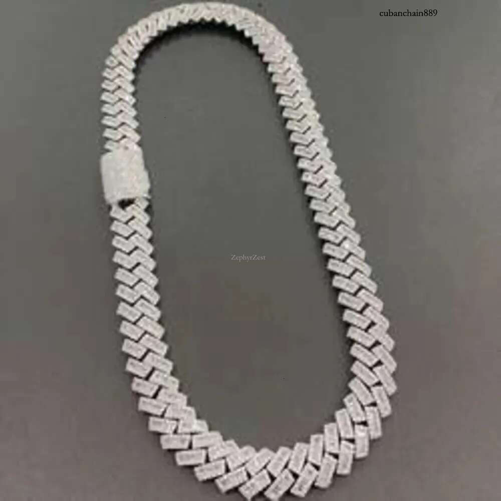 15mm Baguette Iced Out Sier Hiphop VVS Dia Moissanite Cuban k Chain