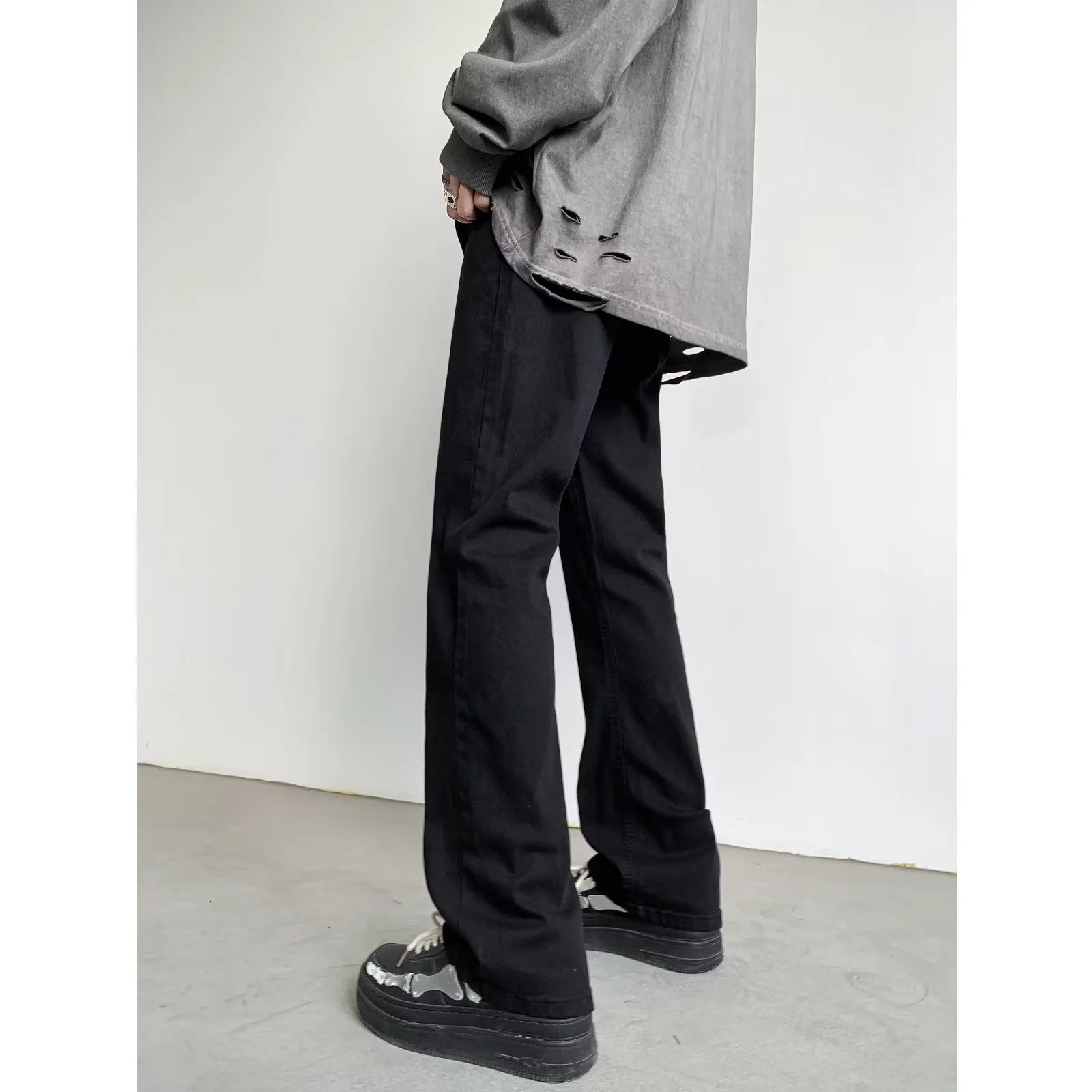 Mens jeans mens bag Y2k denim shorts street clothing Trouser Flared goods wide pants 250327