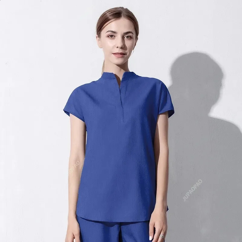 Fashion womens workwear frosted toppants uniform shirt short sleeved pet store doctor nurse nursing 250326