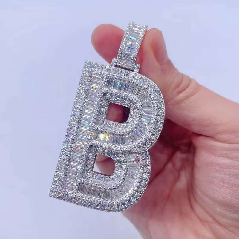 Hip Hop Iced Out Vvs Diamond Letter Initial Name Letter B Custom Moissanite Pendant