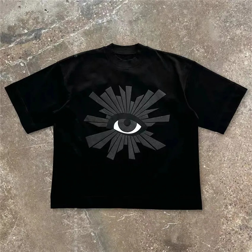 Large size 2014SS Puff printing factory wrong eye Tshirt mens retro black short sleeved cotton top 250326