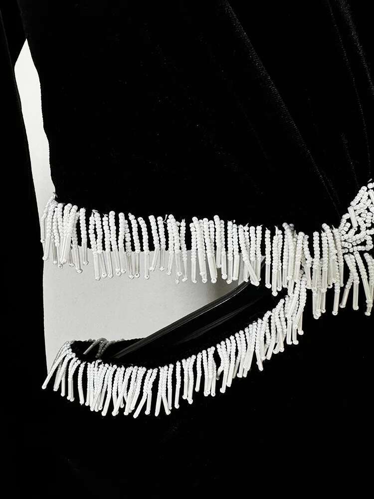 HIGH STREET 2025 Newest Fashion Designer Dresses Women's Long Sleeve Beaded Veet Hollow Out Dress