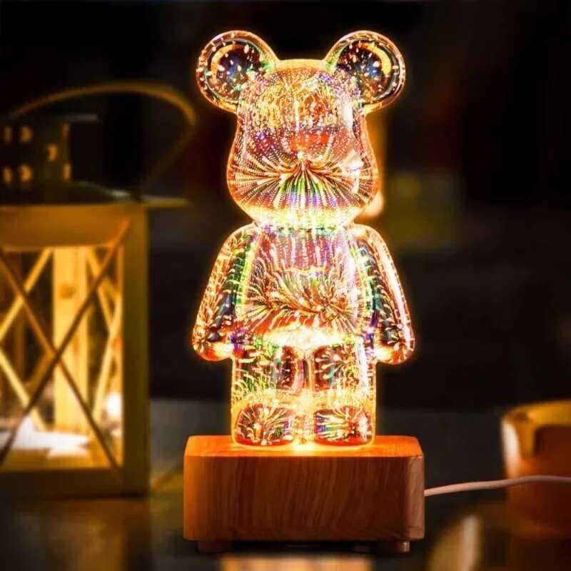 Aesthetic Fireworks LED 3D Animal Statue Glass Bear Sculpture Projector Lamp Figurine Accessories