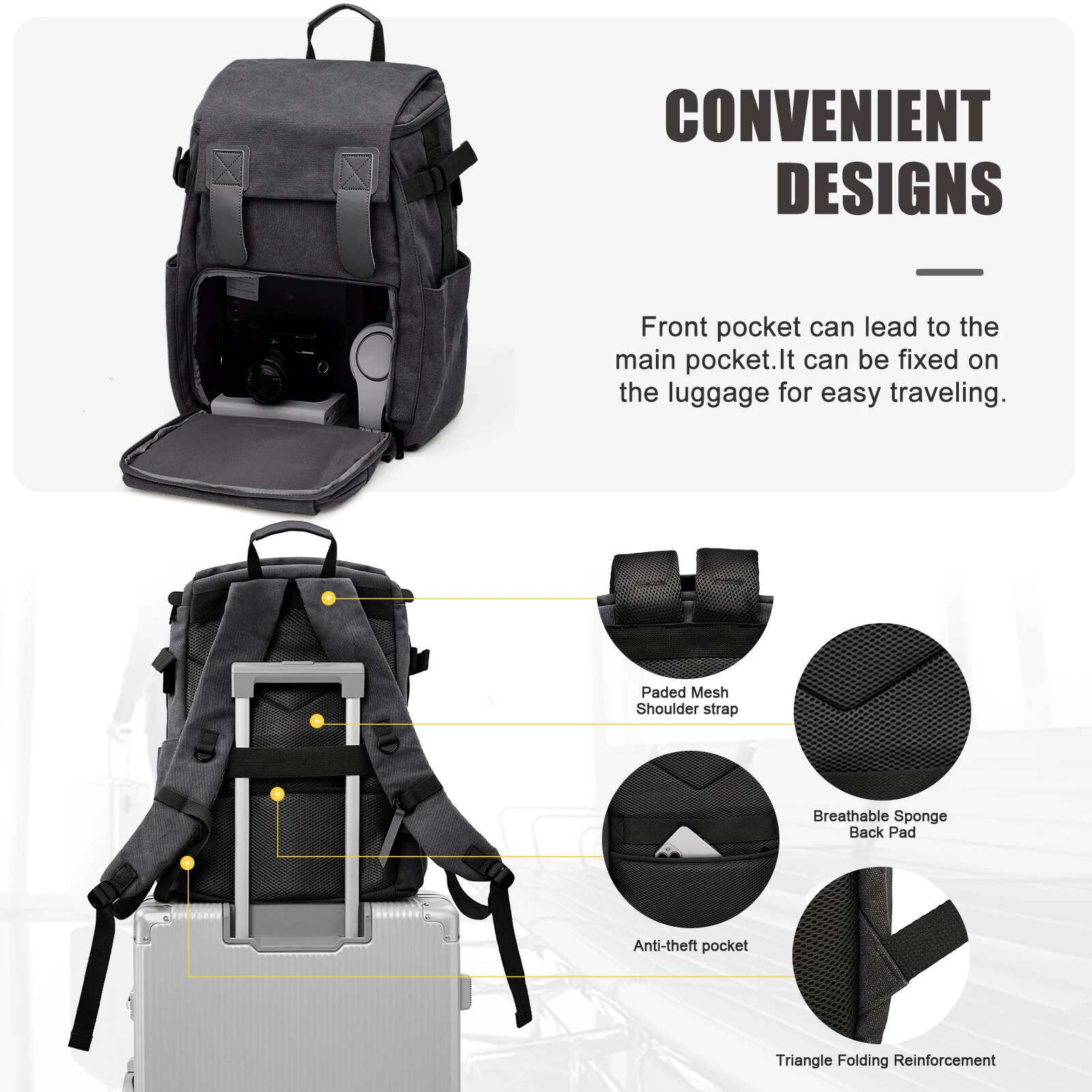 Camera Men Travel College Waterproof Laptop Bag For Women Fashion Business Work Casual Hiking Backpack
