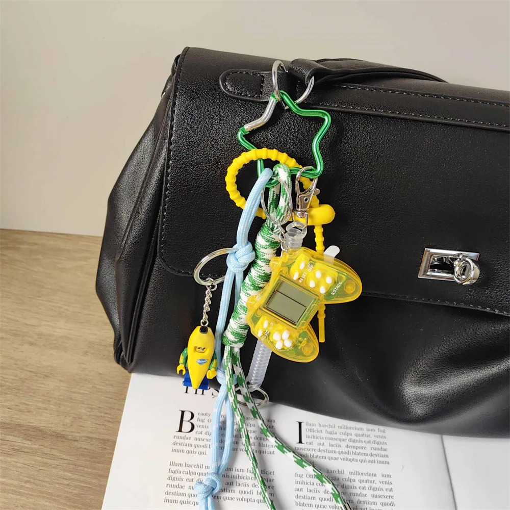 Ins keychain Multi element bag pendant DIY Handmade woven rope game machine decoration250325