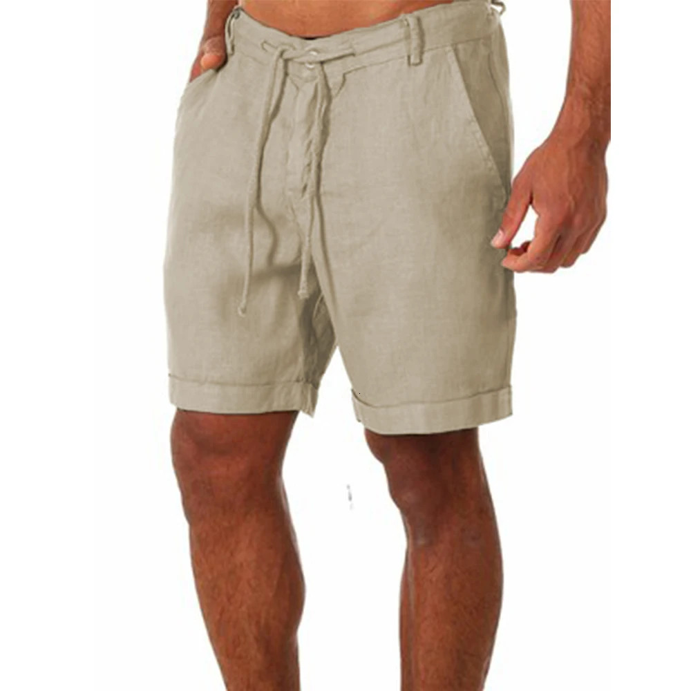 KB Mens Cotton Linen Shorts Summer Breathable Solid Color Trouser Fitness Street Wear S4XL 250326