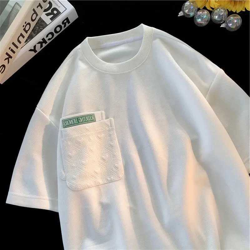 Summer loose short sleeved set for couples O-neck pocket simple casual wild T-shirt mens two-piece setXJ250326
