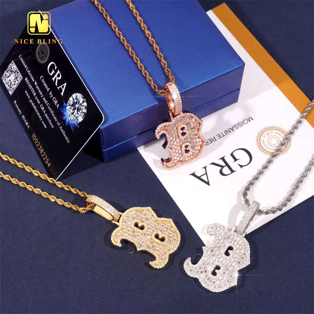 Fashion Baguette Hip Hop Jewelry Letter B Pendant Custom Iced Out 925 Silver VVS Moissanite Diamond Initial Charm Pendant
