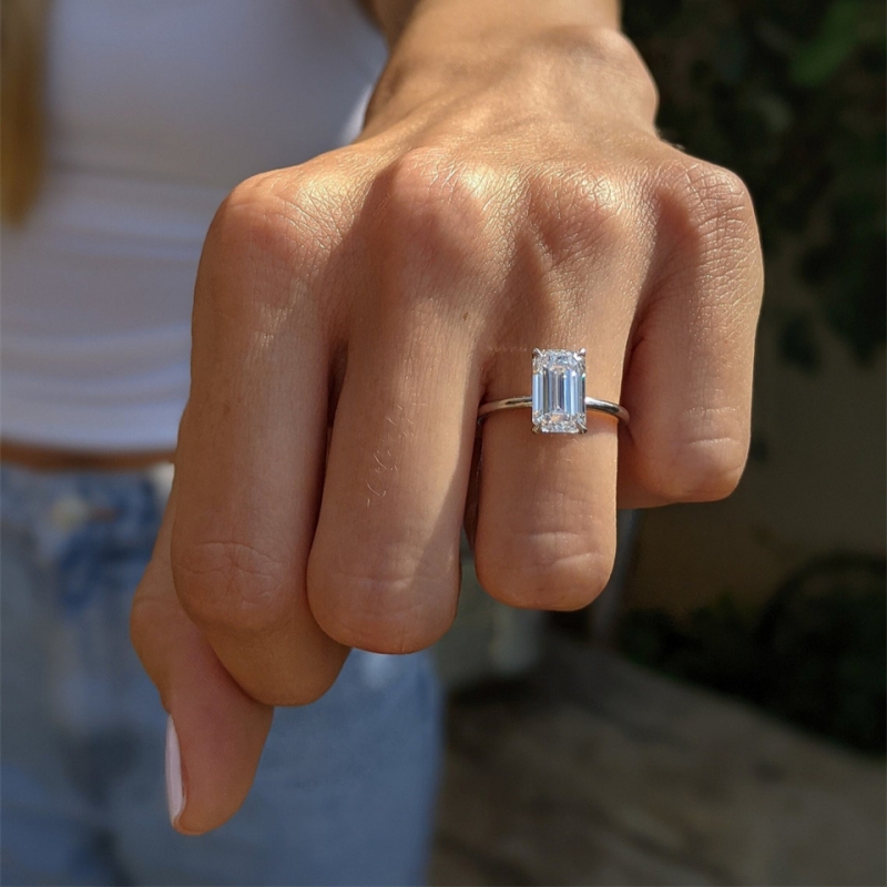Jewelry 18K 14K Solid Gold Elongated Emerald Lab Grown Diamond Engagement Ring For Women 3.0 Carat Solitaire Wedding Womens Real Gold Ring