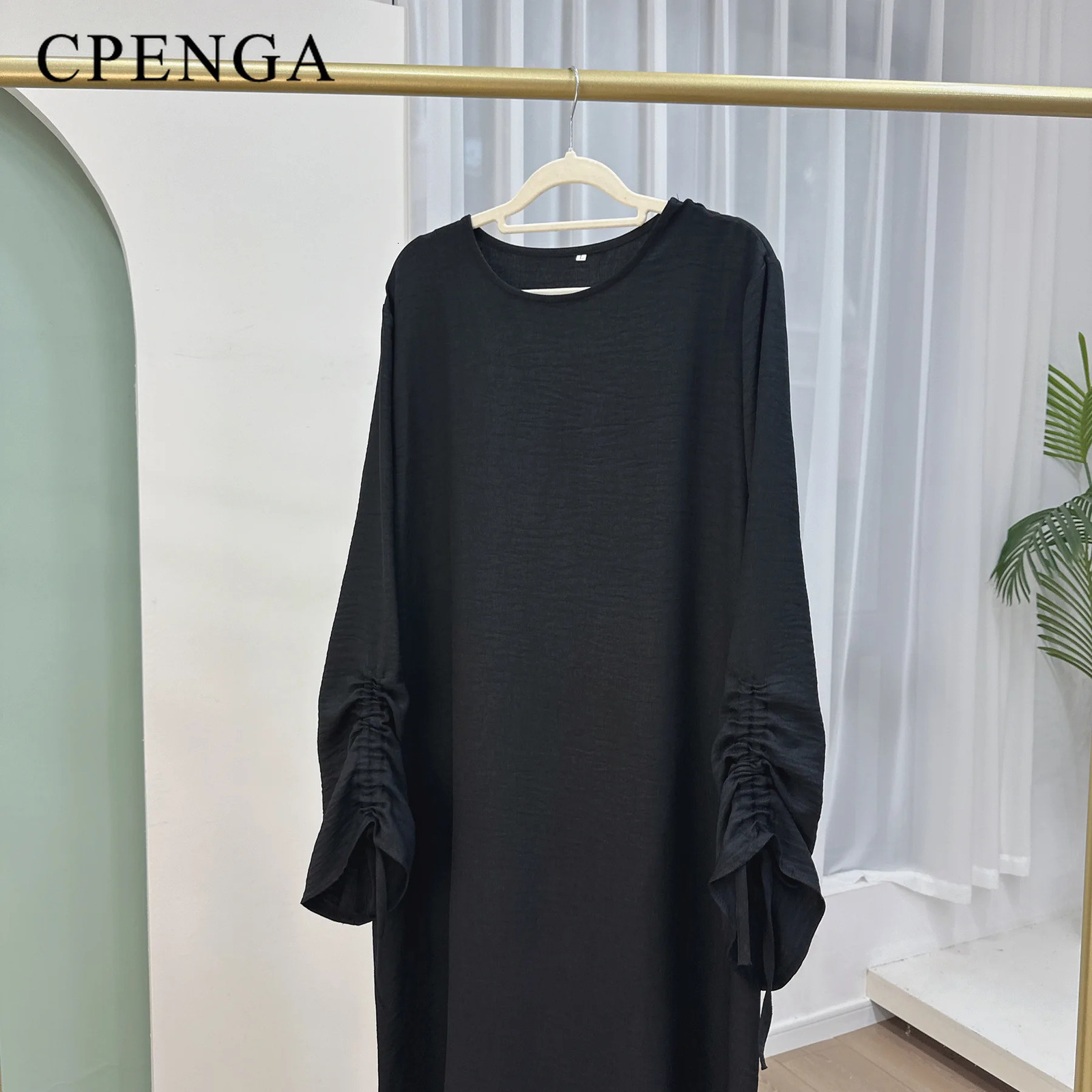 Saudi Muslim Womens Modest Dress for Eid al Fitr Dubai Plain Abaya Islamic Holiday Party Solid Lace Cuff Long Clothes 250326
