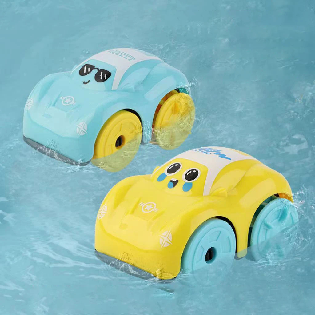 Children Bath Water Playing Toys ABS Clockwork Car Cartoon Vehicle Baby Bath Toy Kids Gift Amphibious Car Bathroom Floating Toy 250326