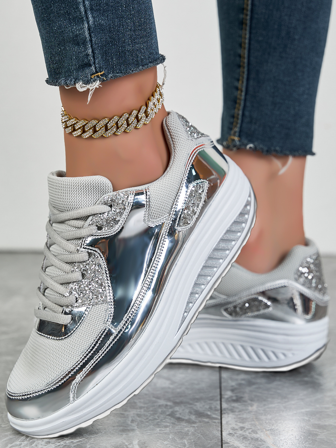 2025 Spring Summer new arrival design Gold bright mesh casual NEW sneakers outdoor plus women's shoes size 36-42 Mermaidcore