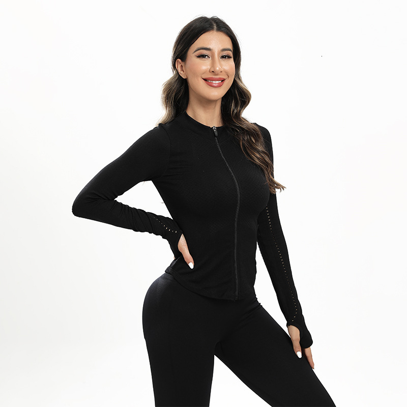 Hollow Out Long Sleeved Jacket, Women's Sports Fitness Round Neck Zipper, Autumn And Winter New High-End Yoga Suit